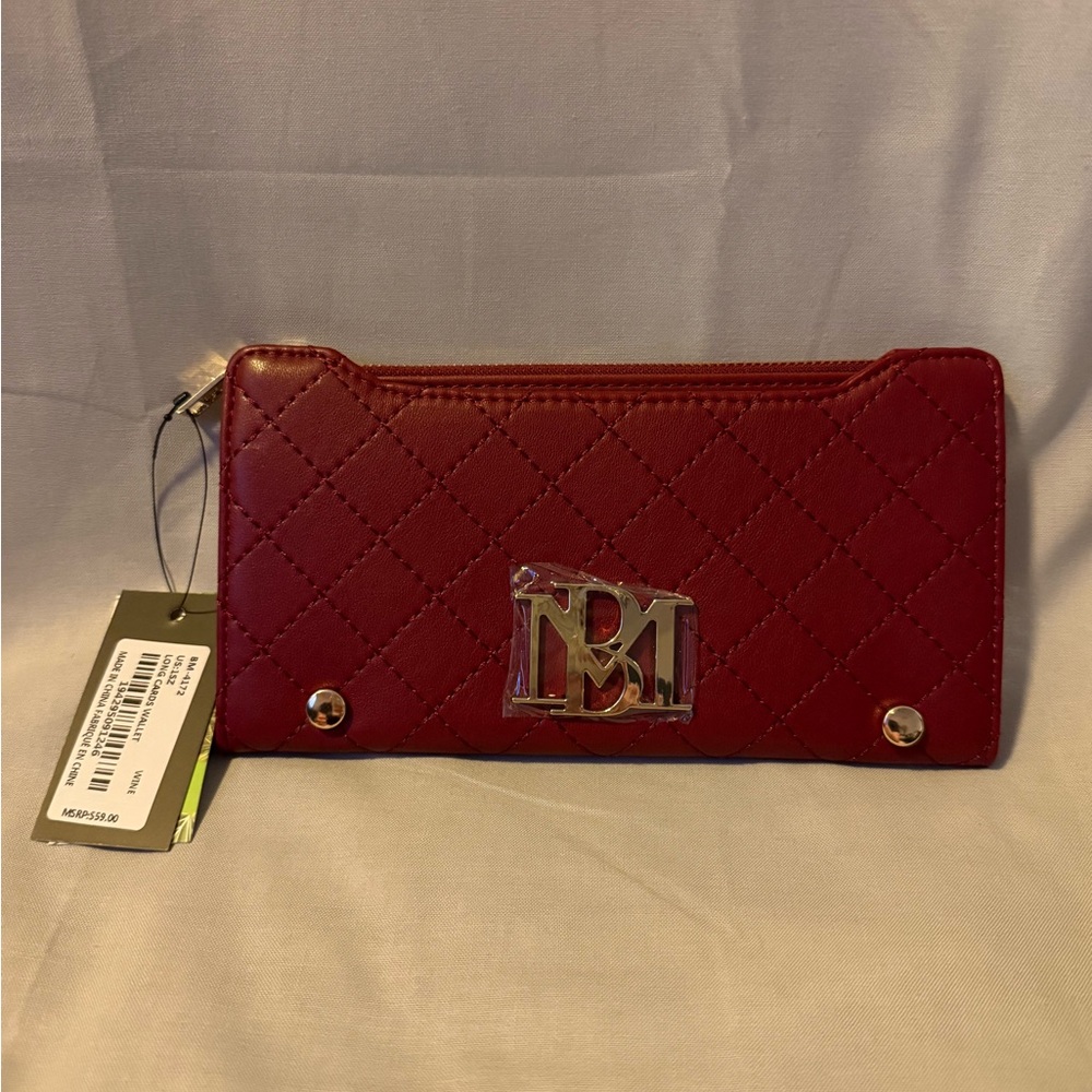 Badgley Mischka Red Quilted Wallet with Gold Accents